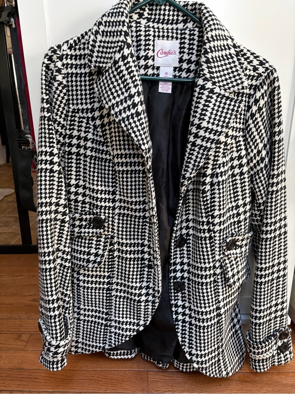 Candie's Black & White Houndstooth Pea Coat